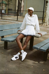 Tennis Skirt - White with Navy Trim