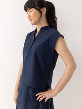 The Split Neck Shirt - Navy