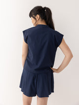 The Split Neck Shirt - Navy