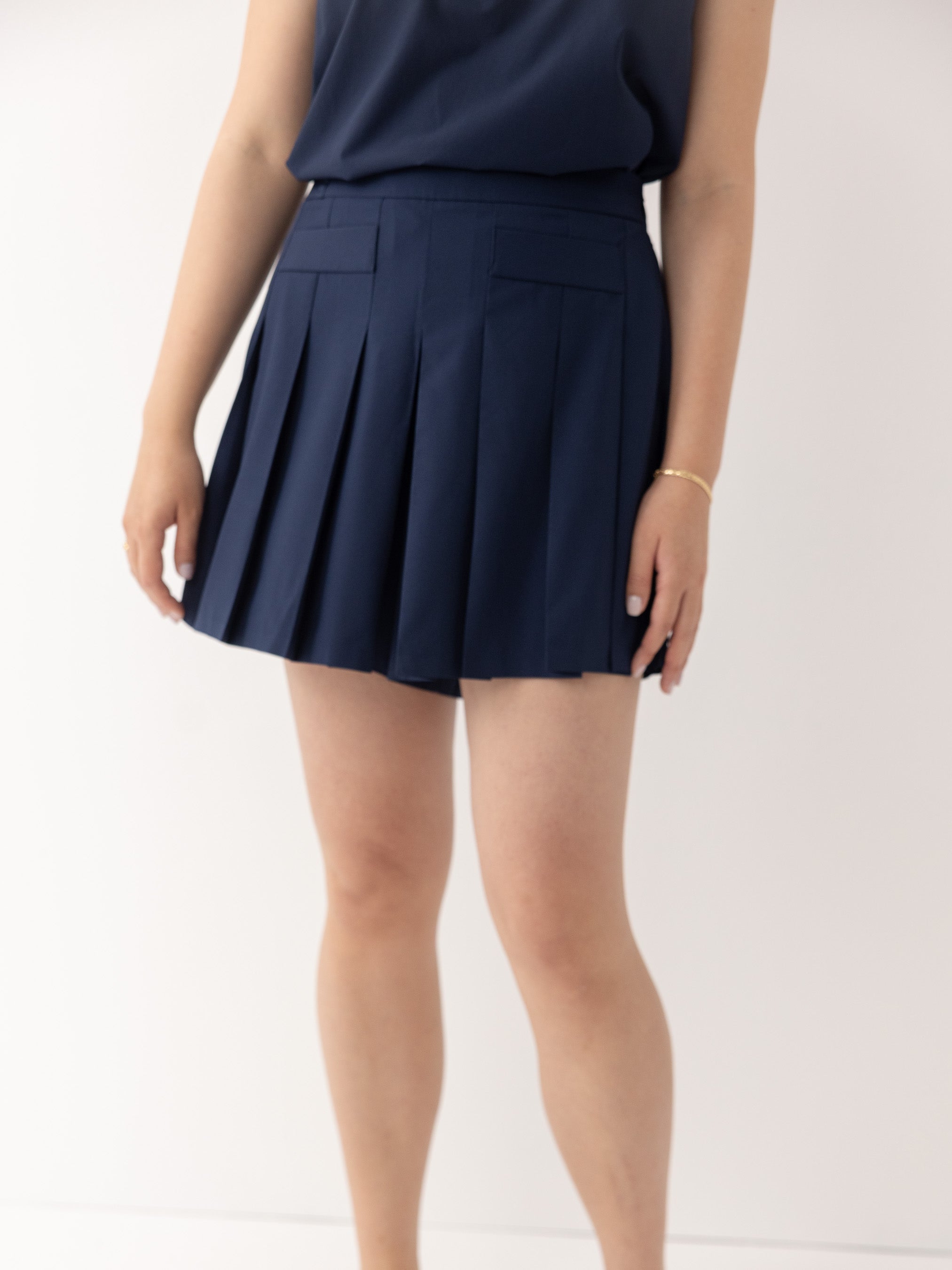 The Pleated Skort - Navy