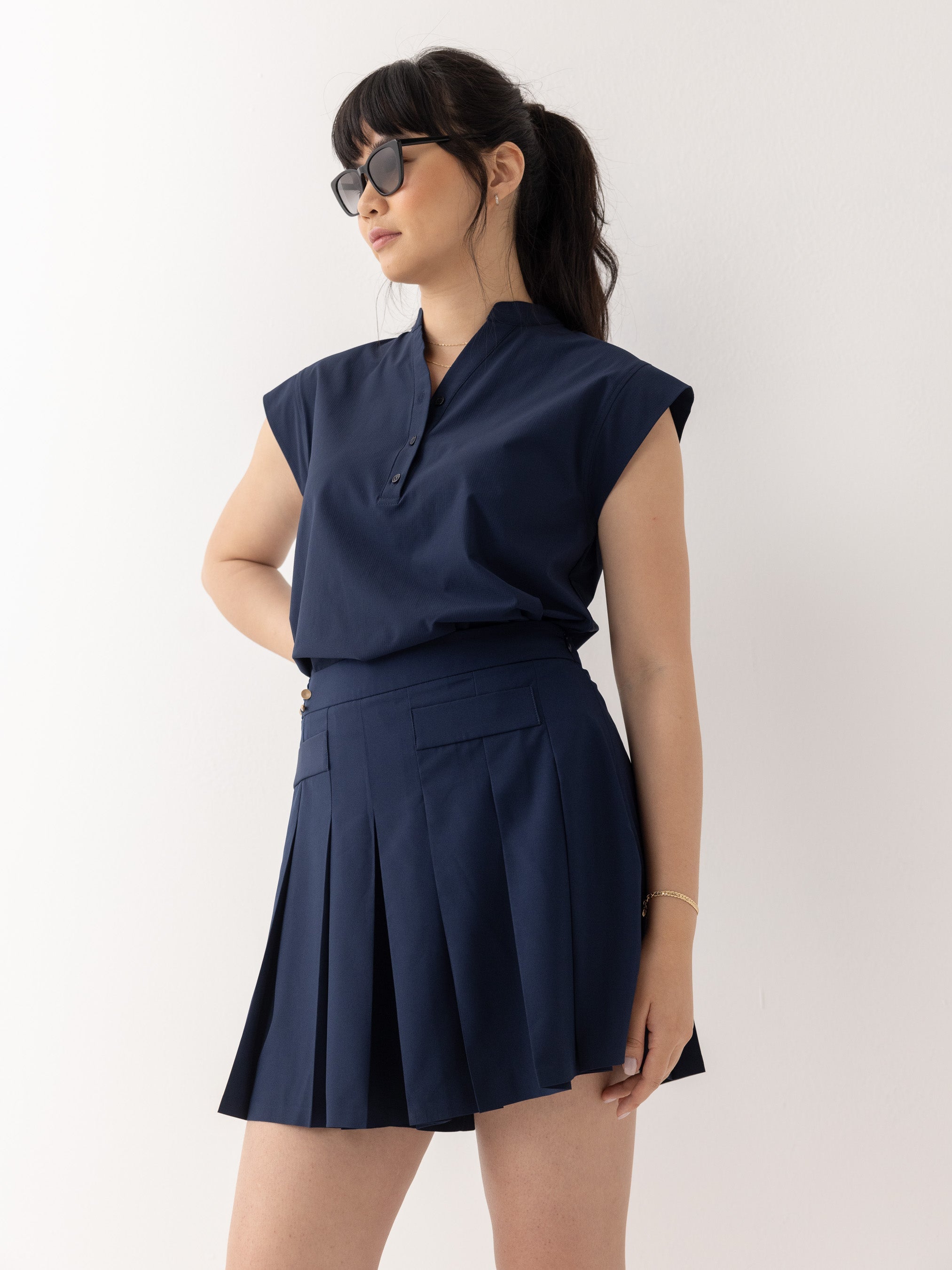 The Split Neck Shirt - Navy