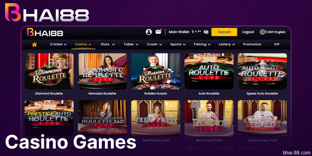 Casino Games available on Bhai88 casino in Bangladesh
