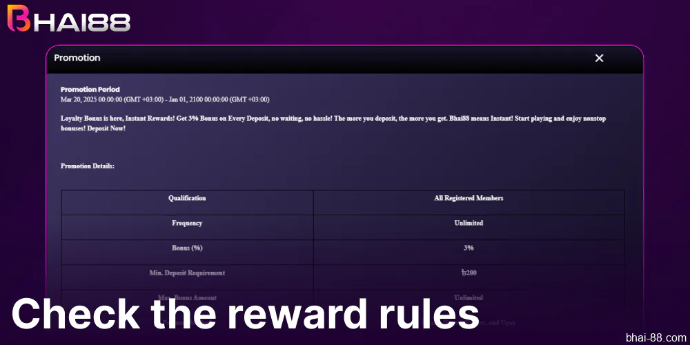 Check the reward rules on Bhai88