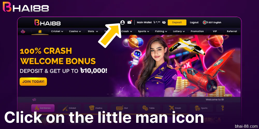 Click on the little man icon on Bhai88