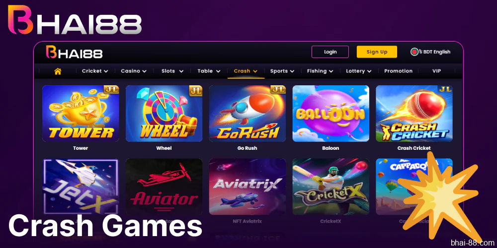 Chrash games available on Bhai88 casino in Bangladesh