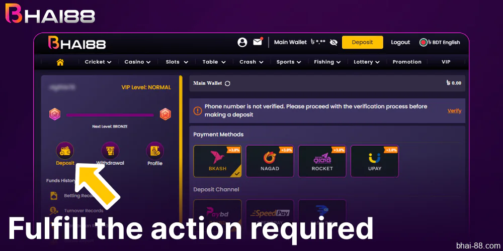 Fulfill the action required on Bhai88