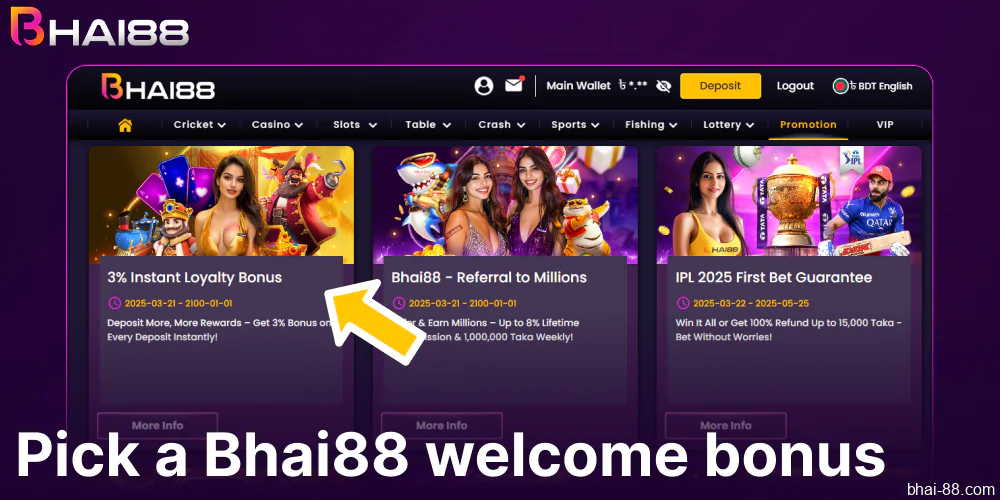 Pick a Bhai88 welcome bonus