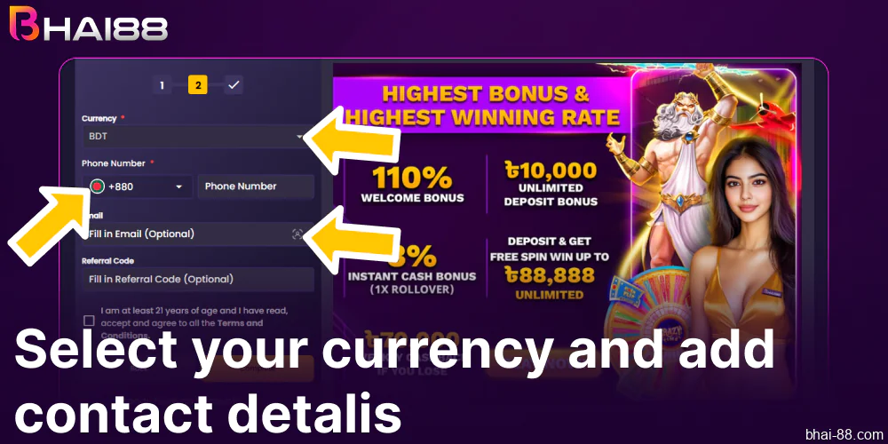 Select your preferred currency on Bhai88