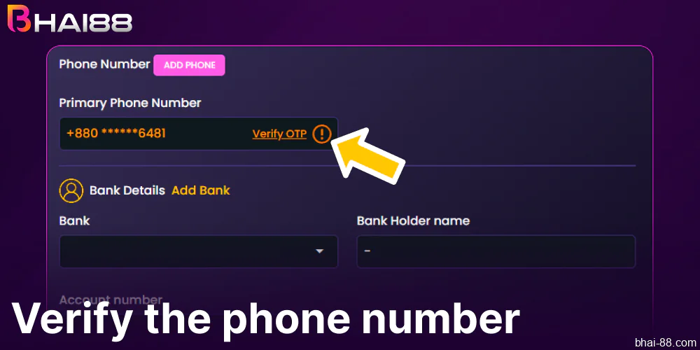 Verify the phone number on Bhai88